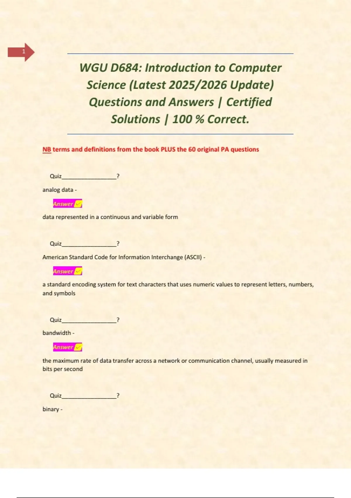 Wgu Computer Science Program WGU D684: Introduction to Computer Science (Latest 2025/2026 Update ...
