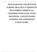 TEST BANK FOR CONCEPTS FOR NURSING PRACTICE 4th EDITION BY JEAN FOREST GIDDENS ALL CHAPTERS WITH NCLEX STYLE QUESTIONS &comma; CONCEPT BASED LEARNING AND ANSWER KEY LATEST GUIDE &period;