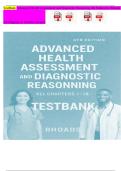 TestBank Advanced Health Assessment and Diagnostic Reasoning 4th Edition by Rhoads All Chapters 1-18 fully Covered&sol; GRADED A&plus;&sol;Latest Version&sol; 100&percnt; complete with verifiable answers 