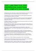 TORT LAW PRACTICE TEST PREPARATION QUESTIONS WITH COMPLETE SOLUTIONS 