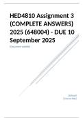 HED4810 Assignment 3 &lpar;COMPLETE ANSWERS&rpar; 2025 &lpar;648004&rpar; - DUE 10 September 2025