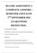 BLG1501 ASSIGNMENT 2 &lpar;COMPLETE ANSWERS &rpar; SEMESTER 2 DUE DATE 5 TH SEPTEMBER 2025 GUARANTEED DISTINCTION &period;