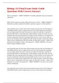 Biology 111 Final Exam Study Guide Questions With Correct Answers 