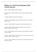 Biology 111 -Final Exam Questions With Correct Answers 