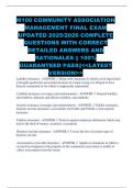 M100 COMMUNITY ASSOCIATION MANAGEMENT FINAL EXAM UPDATED 2025&sol;2026 COMPLETE QUESTIONS WITH CORRECT DETAILED ANSWERS AND RATIONALES &vert;&vert; 100&percnt; GUARANTEED PASS&vert;&vert;<<LATEST VERSION>>