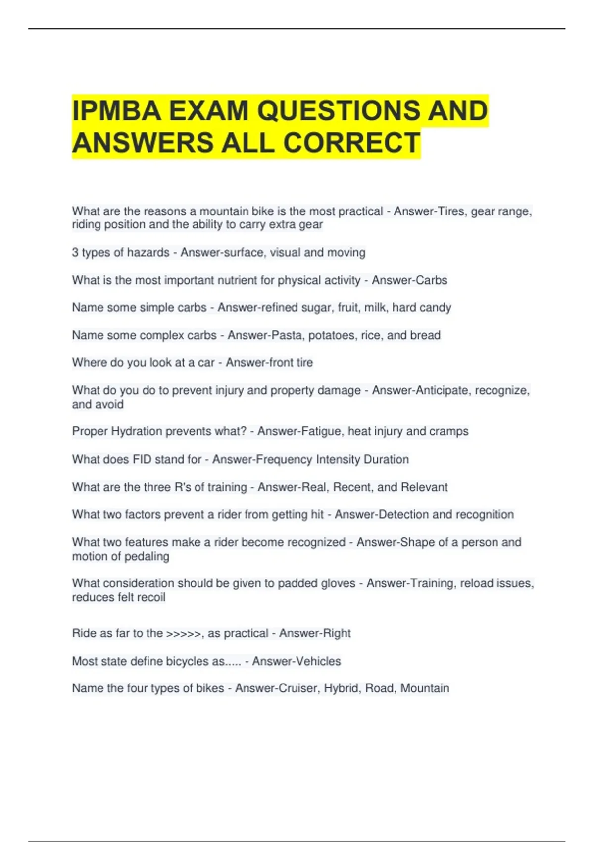 IPMBA EXAM QUESTIONS AND ANSWERS ALL CORRECT - IPMBA - Stuvia US