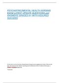 PSYCHIATRIC&sol;MENTAL HEALTH NURSING EXAM LATEST UPDATE QUESTIONS and ANSWERS GRADED A&plus; WITH ASSURED SUCCESS
