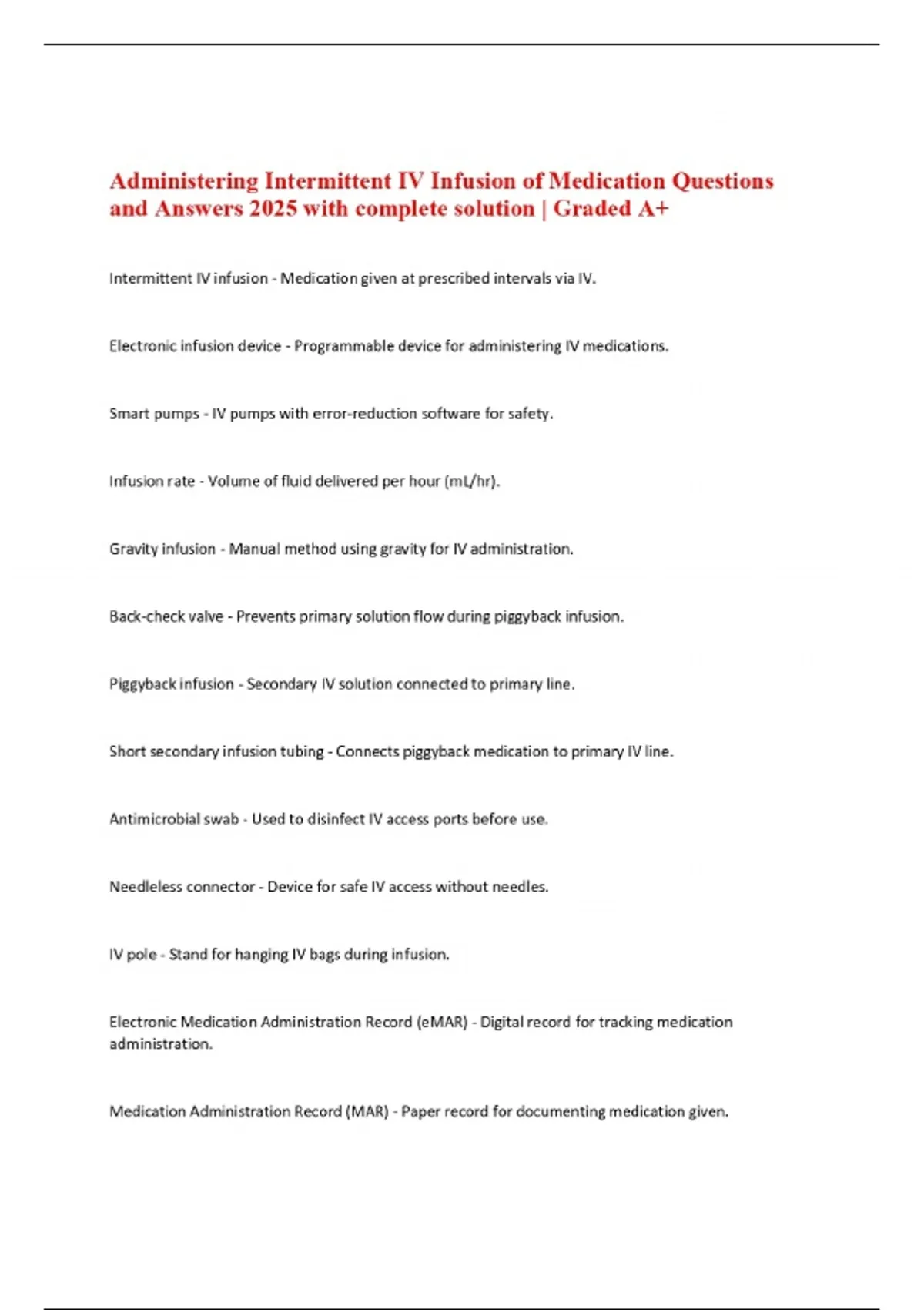Administering Intermittent IV Infusion of Medication Questions and ...