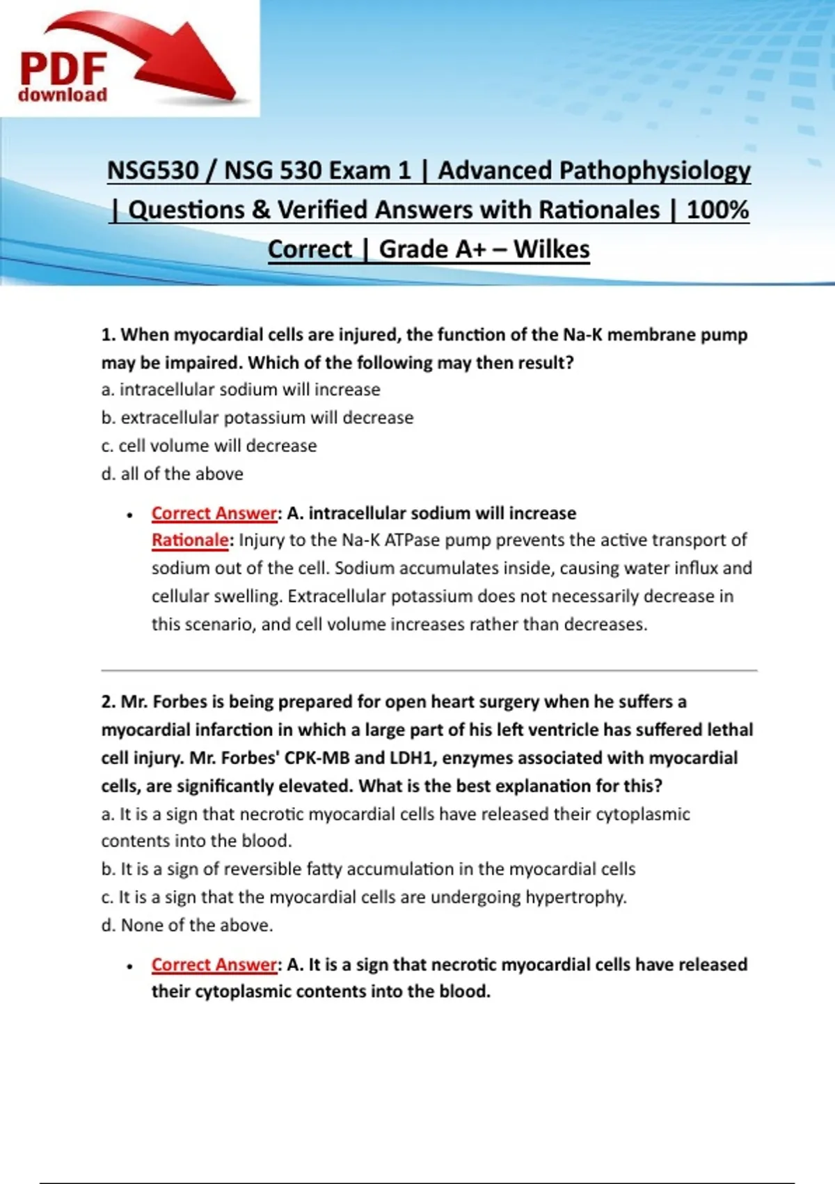 NSG530 / NSG 530 Exam 1 | Advanced Pathophysiology | Questions ...
