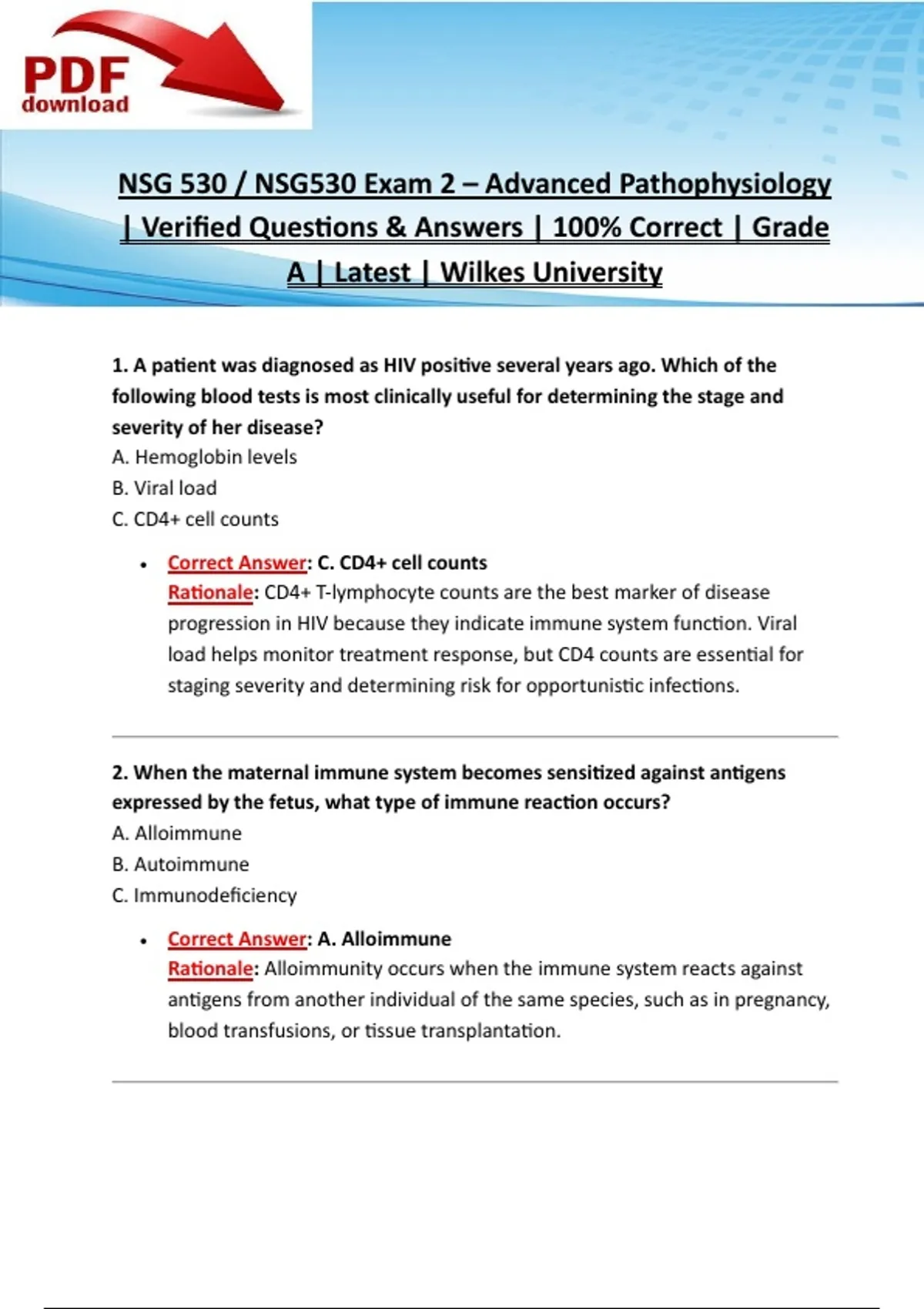 NSG 530 / NSG530 Exam 2 – Advanced Pathophysiology | Verified Questions ...