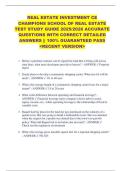REAL ESTATE INVESTMENT CE  CHAMPIONS SCHOOL OF REAL ESTATE  TEST STUDY GUIDE 2025&sol;2026 ACCURATE  QUESTIONS WITH CORRECT DETAILED  ANSWERS &vert;&vert; 100&percnt; GUARANTEED PASS  <RECENT VERSION> 