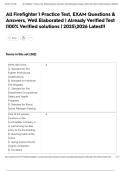 All Firefighter 1 Practice Test&comma; EXAM Questions & Answers&comma; Well Elaborated &vert; Already Verified Test &vert;100&percnt; Verified solutions &vert; 20252026 Latest&excl;&excl;