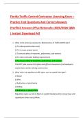 Florida Traffic Control Contractor Licensing Exam &ndash; Practice Test Questions And Correct Answers  &lpar;Verified Answers&rpar; Plus Rationales 2025&sol;2026 Q&A  &vert; Instant Download Pdf