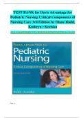 TEST BANK FOR DAVIS ADVANTAGE FOR PEDIATRIC NURSING&colon; CRITICAL COMPONENTS OF NURSING CARE&comma; 3RD EDITION BY KATHRYN RUDD&vert; VERIFIED CHAPTER'S 1 - 22 &vert; COMPLETE NEWEST VERSION