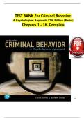 TEST BANK For Criminal Behavior&colon; A Psychological Approach 12th Edition &lpar;Bartol&rpar; Chapters 1 - 16&comma; Complete