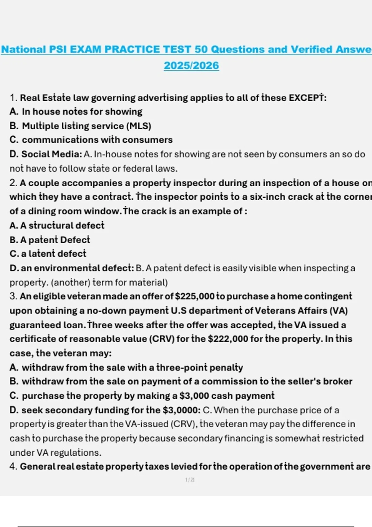 Psi Test Example National PSI Exam Practice Test – 50 Questions and Verified Answers ...