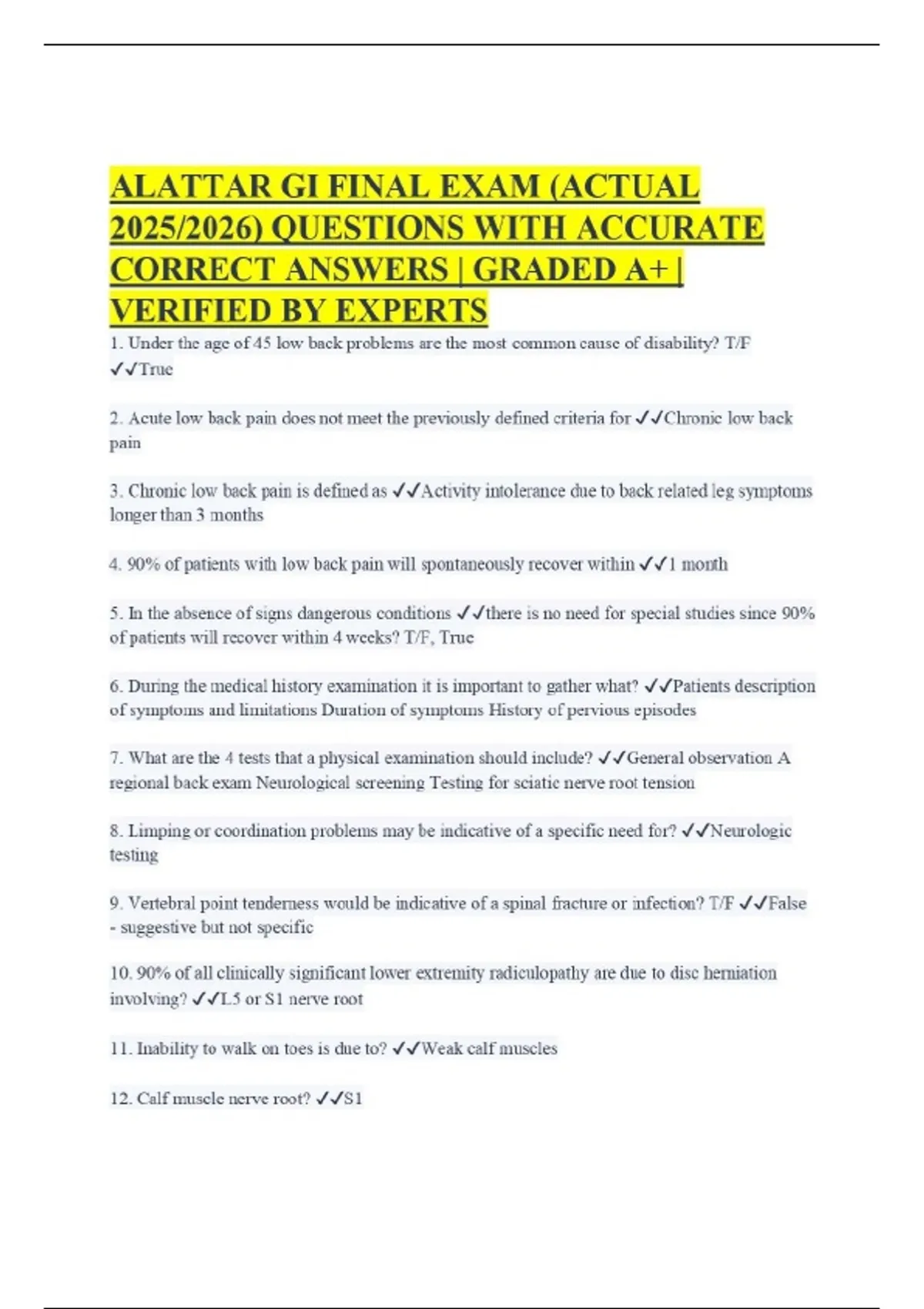 ALATTAR GI FINAL EXAM (ACTUAL 2025/2026) QUESTIONS WITH ACCURATE ...