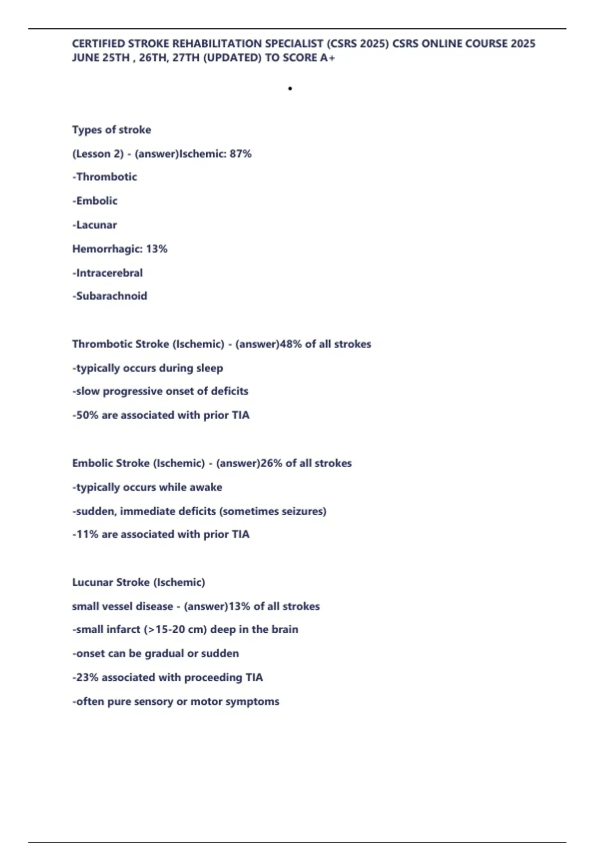 CERTIFIED STROKE REHABILITATION SPECIALIST (CSRS 2025) CSRS ONLINE ...