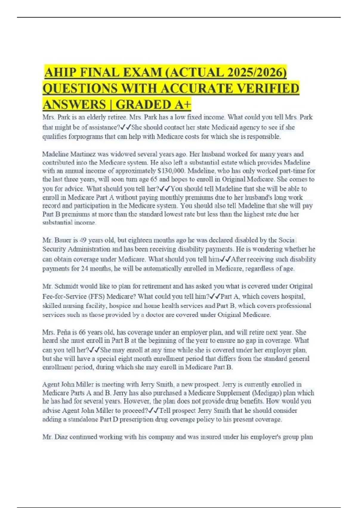 AHIP FINAL EXAM (ACTUAL 2025/2026) QUESTIONS WITH ACCURATE VERIFIED ...