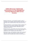 NURS 4301 Exam 3 Multimodal Interventions For Pain Management Learning Objectives With Correct Answers