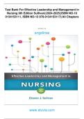 Test Bank For Effective Leadership and Management in  Nursing 9th Edition Sullivan||2024-2025||ISBN NO-10  0134153111, ISBN NO-13 978-0134153117||All Chapters