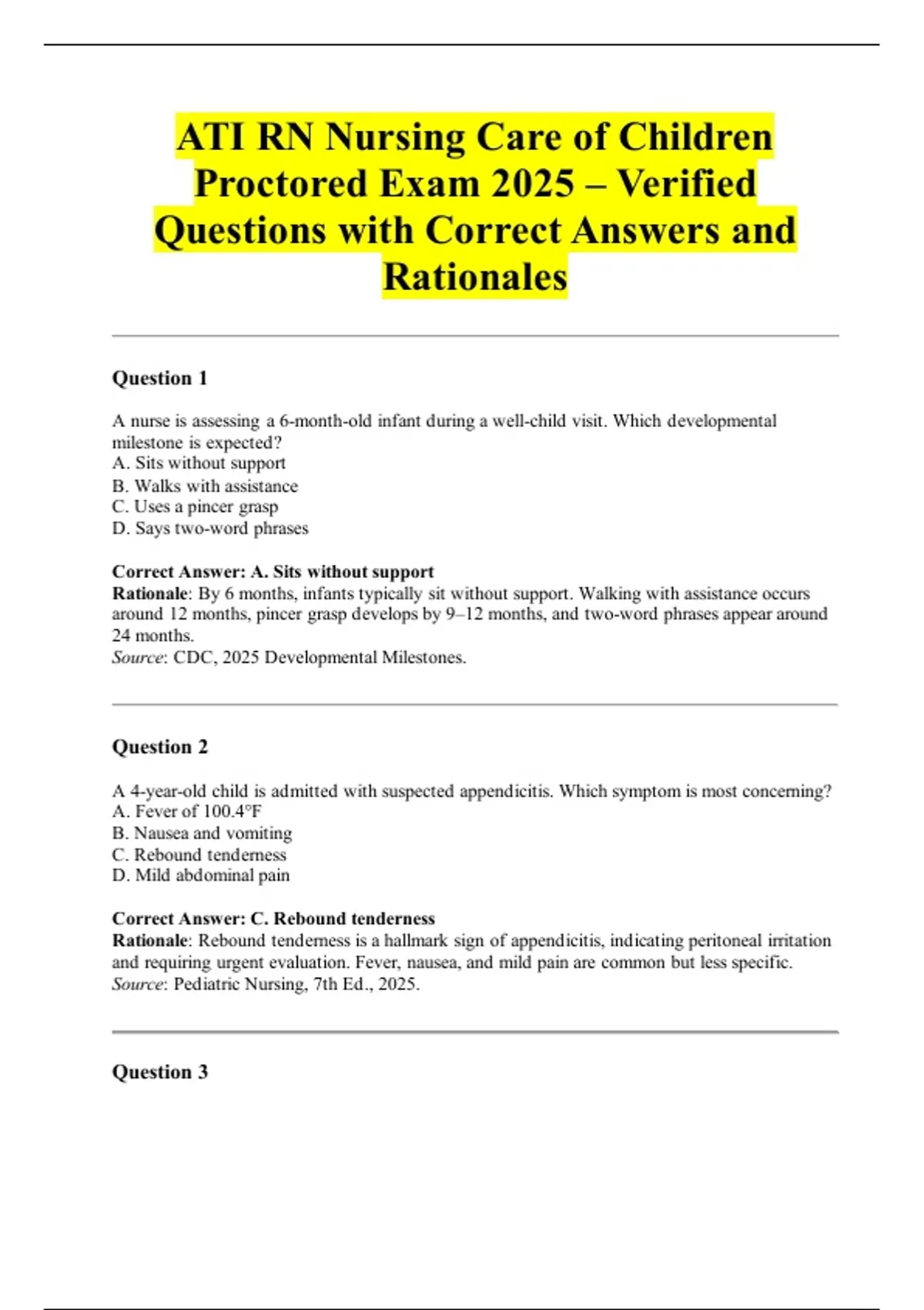 ATI RN Nursing Care of Children Proctored Exam 2025 – Verified ...
