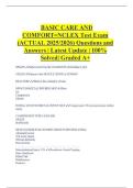 BASIC CARE AND COMFORT&equals;NCLEX Test Exam &lpar;ACTUAL 2025&sol;2026&rpar; Questions and Answers &vert; Latest Update &vert; 100&percnt; Solved&vert; Graded A&plus;