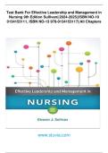 Test Bank For Effective Leadership and Management in  Nursing 9th Edition Sullivan&vert;&vert;2024-2025&vert;&vert;ISBN NO-10  0134153111&comma; ISBN NO-13 978-0134153117&vert;&vert;All Chapters
