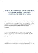 CEM 100 &ndash; INTRODUCTION TO CONSTRUCTION MANAGEMENT EXAM 1 &lpar;2025-2026&rpar; &ndash; QUESTIONS AND VERIFIED ANSWERS
