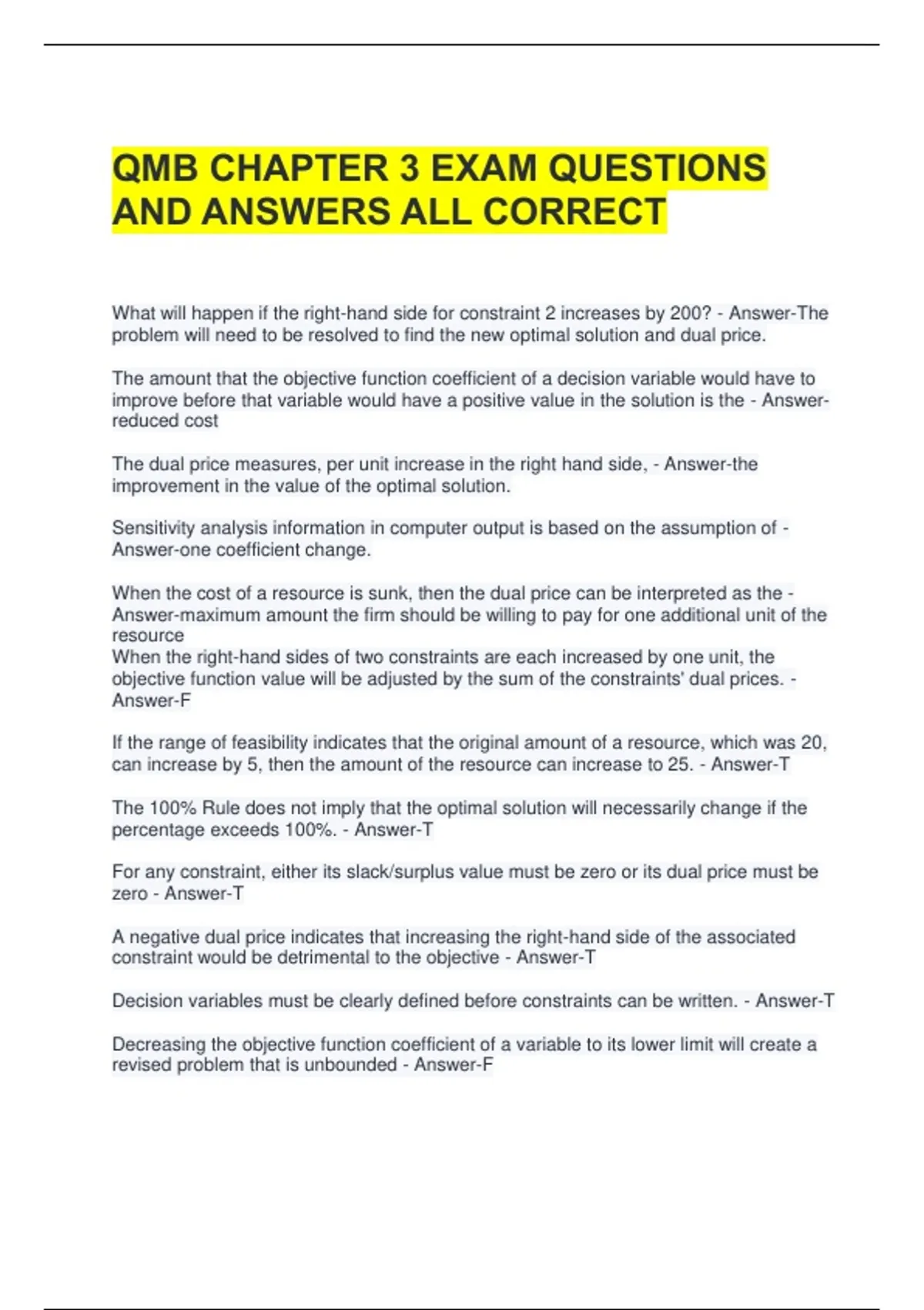 Math Problem Qmb QMB CHAPTER 3 EXAM QUESTIONS AND ANSWERS ALL CORRECT - QMB - Stuvia US