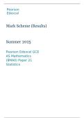 Pearson Edexcel GCE AS Mathematics &lpar;8MA0&rpar; Paper 21 Statistics Summer 2025