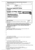 Pearson Edexcel Level 3 GCE Mathematics Advanced Subsidiary PAPER 21&colon; Statistics 8MA0&sol;21 may 2025