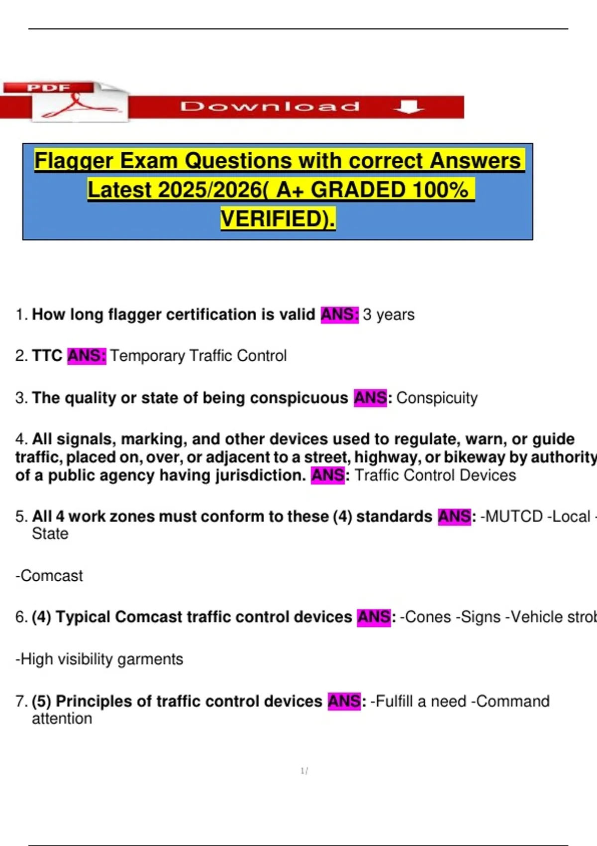 Flagger Exam Questions with correct Answers Latest 2025/2026( A+ GRADED ...