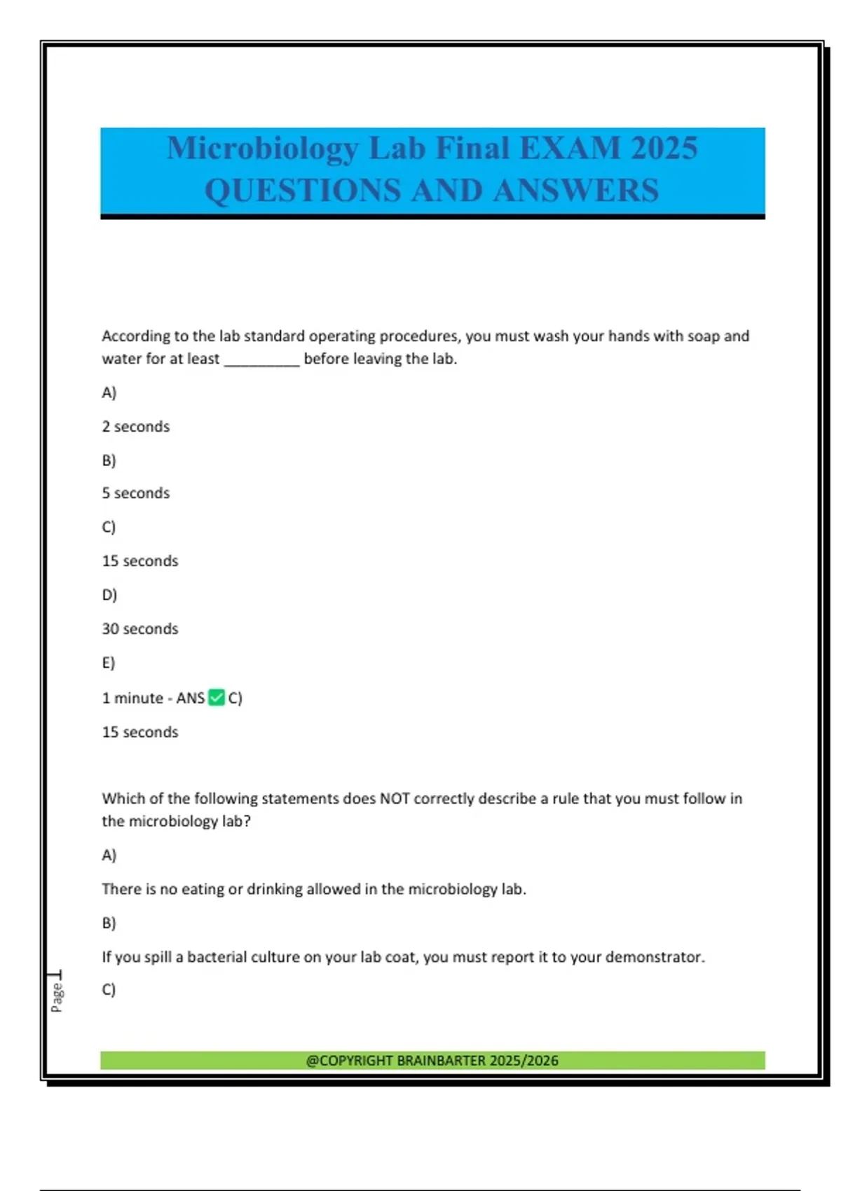 Microbiology Lab Final EXAM 2025 QUESTIONS AND ANSWERS - Microbiology ...