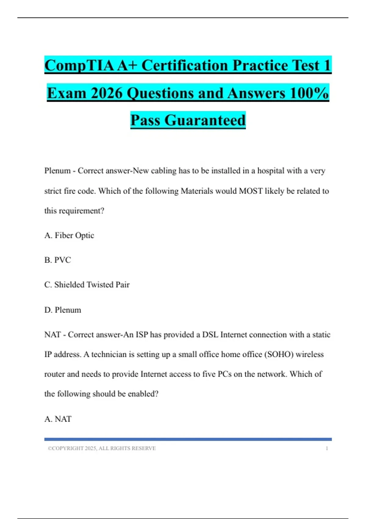CompTIA A+ Certification Practice Test 1 Exam 2026 Questions and ...