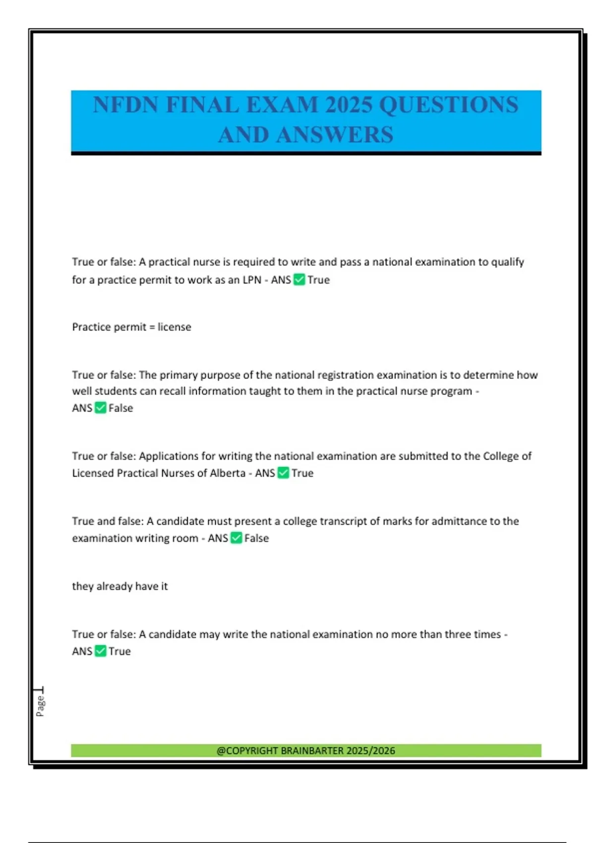 NFDN FINAL EXAM 2025 QUESTIONS AND ANSWERS - NFDN - Stuvia US