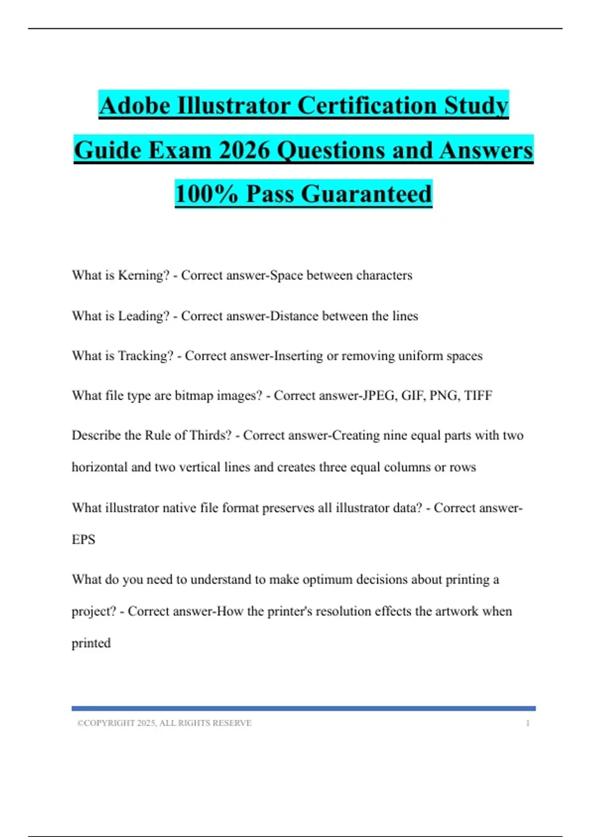 Adobe Illustrator Certification Study Guide Exam 2026 Questions and ...