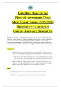 Complete Head-to-Toe Physical Assessment Cheat Sheet Exam &lpar;Actual 2025&sol;2026&rpar; Questions with Accurate Correct Answers &vert; Graded A&plus;