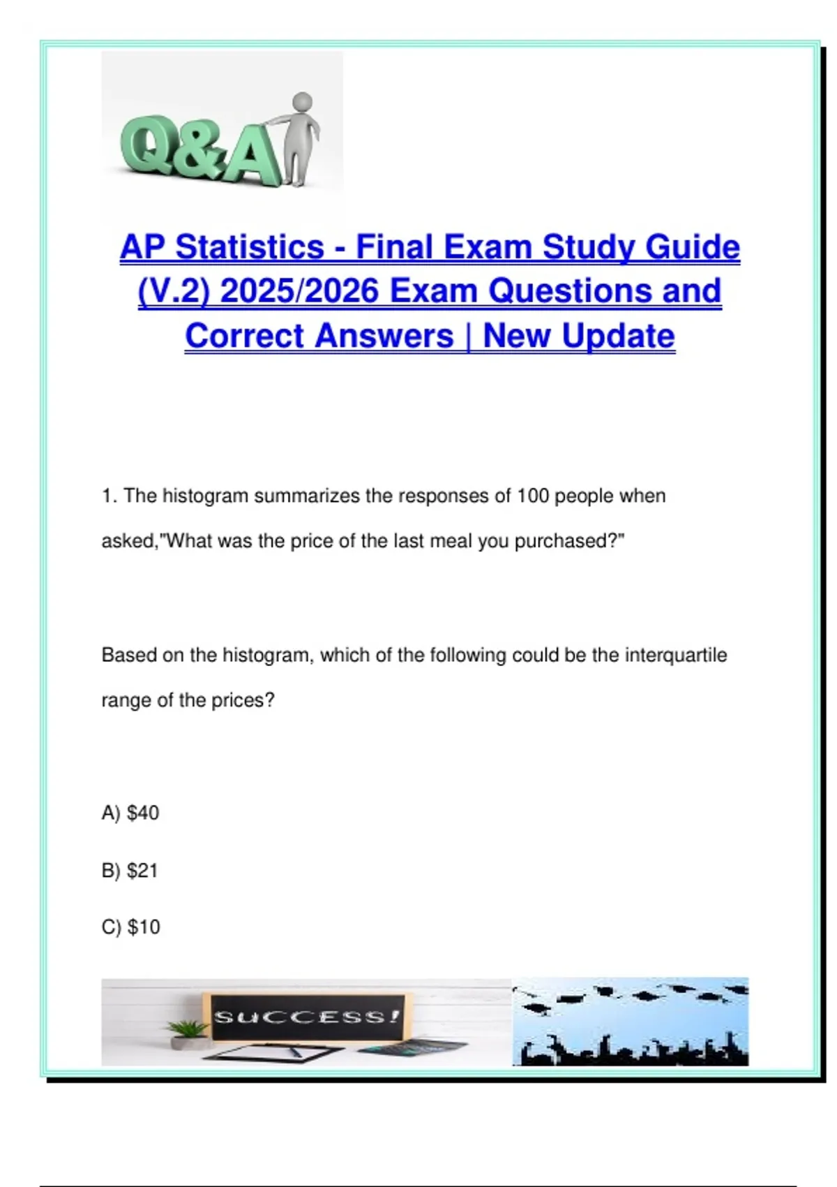 AP Statistics Final Exam 2025/2026 – 40 MCQs with Answers | Hypothesis ...
