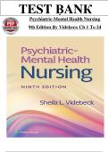 Test Bank for Psychiatric-Mental Health Nursing 9th Edition by Sheila L&period; Videbeck All Chapters &lpar;1-24&rpar; LATEST UPDATE 2025