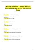 Michigan Property & Casualty Insurance Exam 2024&sol;2025 &ndash; 100&percnt; Correct Answers