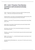 IPC - Unit 7 Practice Test Review questions well answered already passed