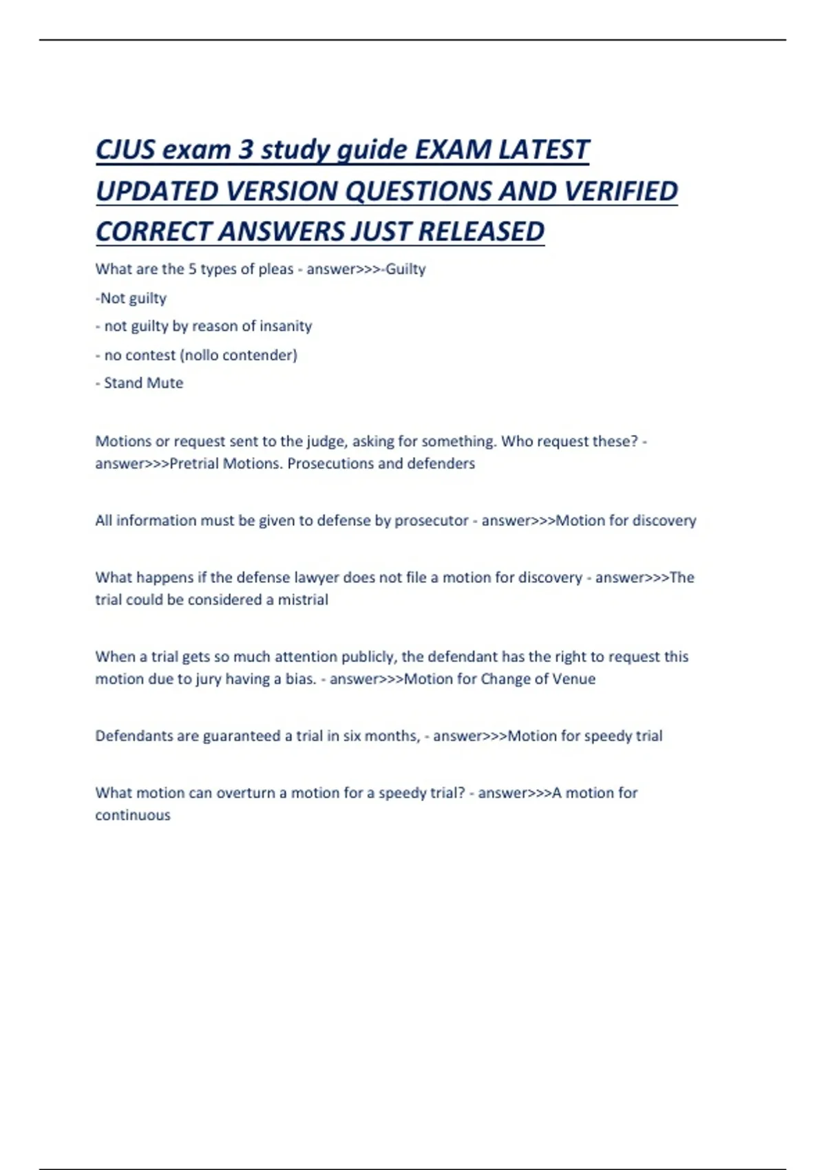 CJUS exam 3 criminal justice study guide EXAM LATEST UPDATED VERSION ...
