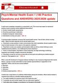 Psych&sol;Mental Health Exam 1 &lpar;180 Practice Questions and ANSWERS&rpar; 20252026 update