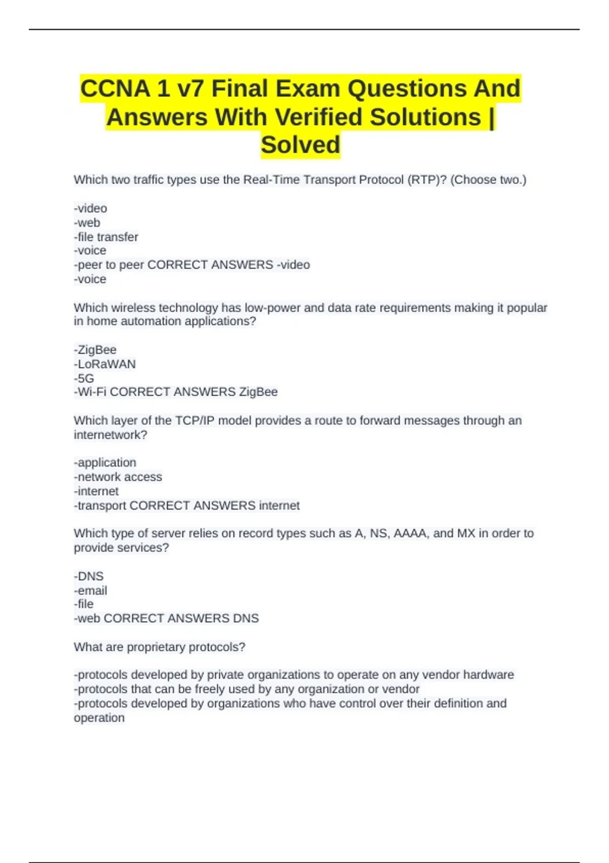 CCNA 1 v7 Final Exam Questions And Answers With Verified Solutions ...