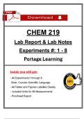 CHEM 219 Lab Report & Lab Notes &vert; Experiments 1-8 &vert; Portage Learning &lpar;2026 &sol; 2027&rpar;