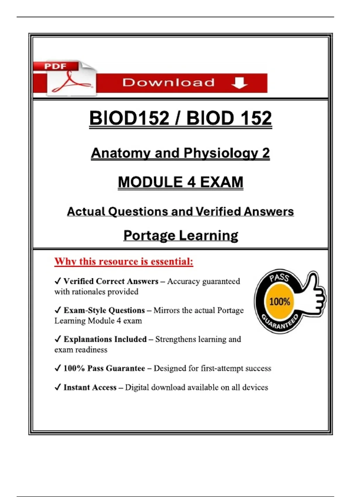 Portage Learning Biod 152 Module 4 Exam (2026 / 2027) – Actual ...