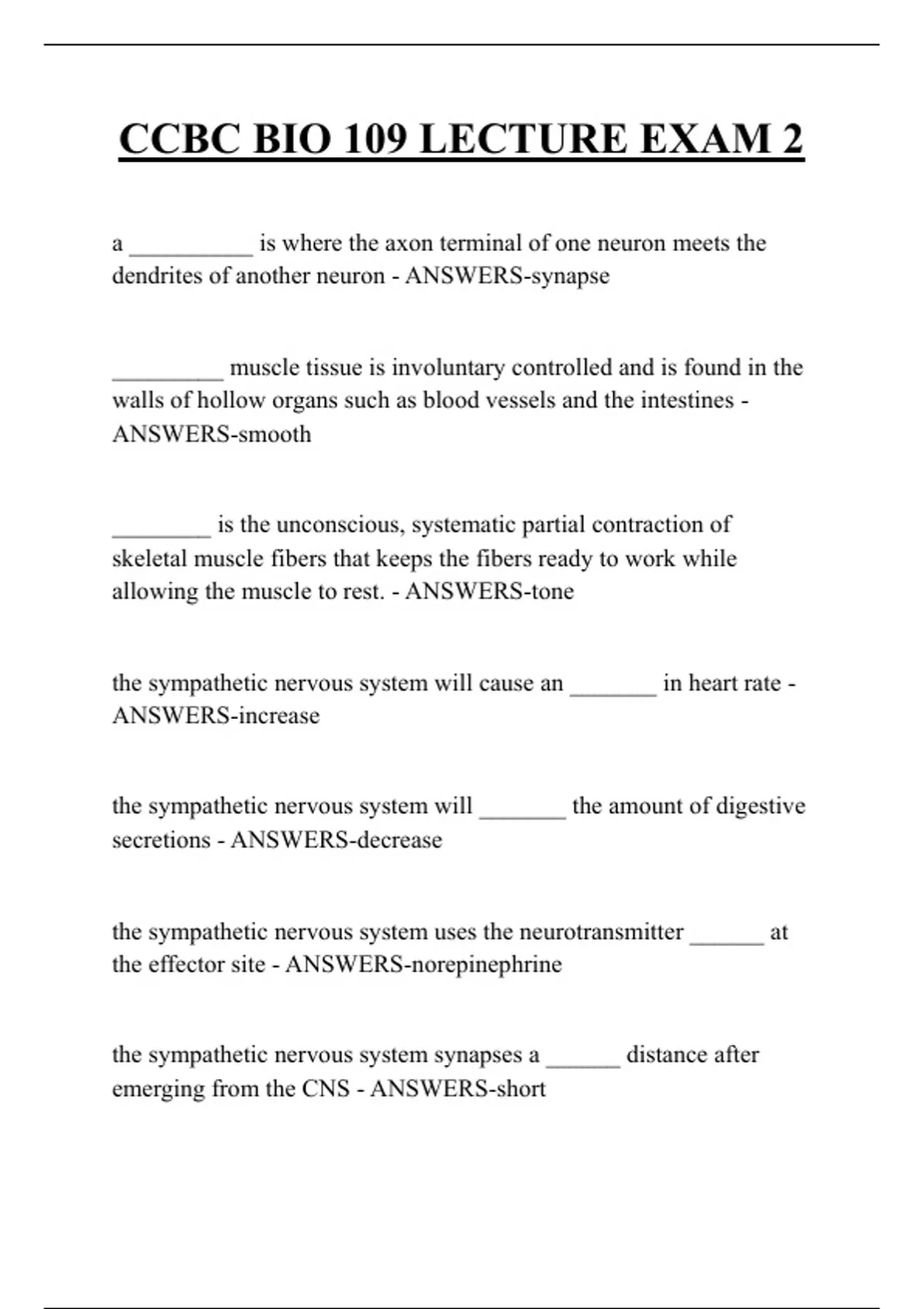 CCBC BIO 109 LECTURE EXAM 2 QUESTIONS AND ANSWERS 2025 - BIO 109 ...