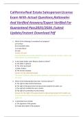 California Real Estate Salesperson License Exam With Actual Questions&comma;Rationales And Verified Answers&sol;Expert Verified For Guaranteed Pass2025&sol;2026 &sol;Latest Update&sol;Instant Download Pdf