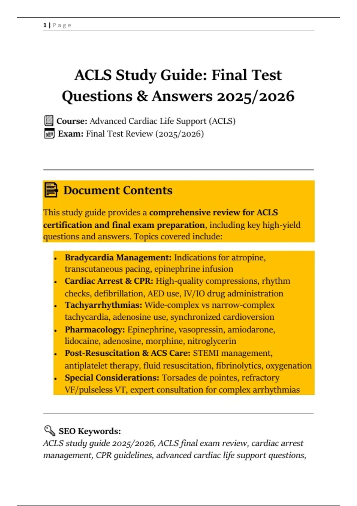 ACLS Study Guide: Final Test Questions & Answers 2025/2026 - ACLS ...